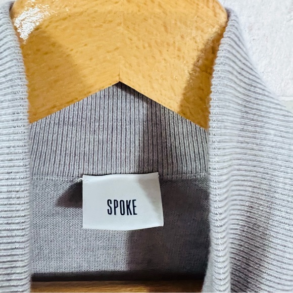 Spoke Knit Wool Slim Short Light Gray Zip-Up Sweater Size M - Picture 8 of 8